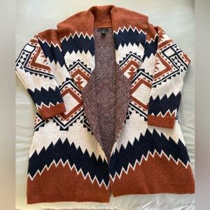Tahari Rust and Navy Geometric Southwestern Cardigan L
